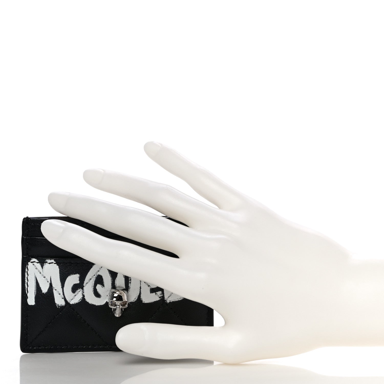 Alexander McQueen Calfskin Graffiti Skull Card Holder Black 2 of 11