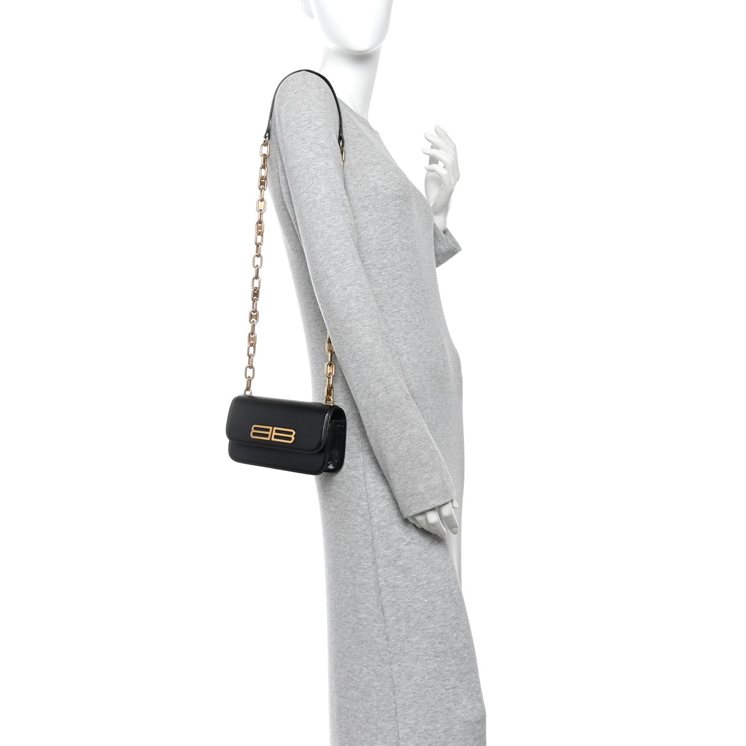 Balenciaga Calfskin Stripe Embossed Gossip Chain Bag XS Black 2 of 9