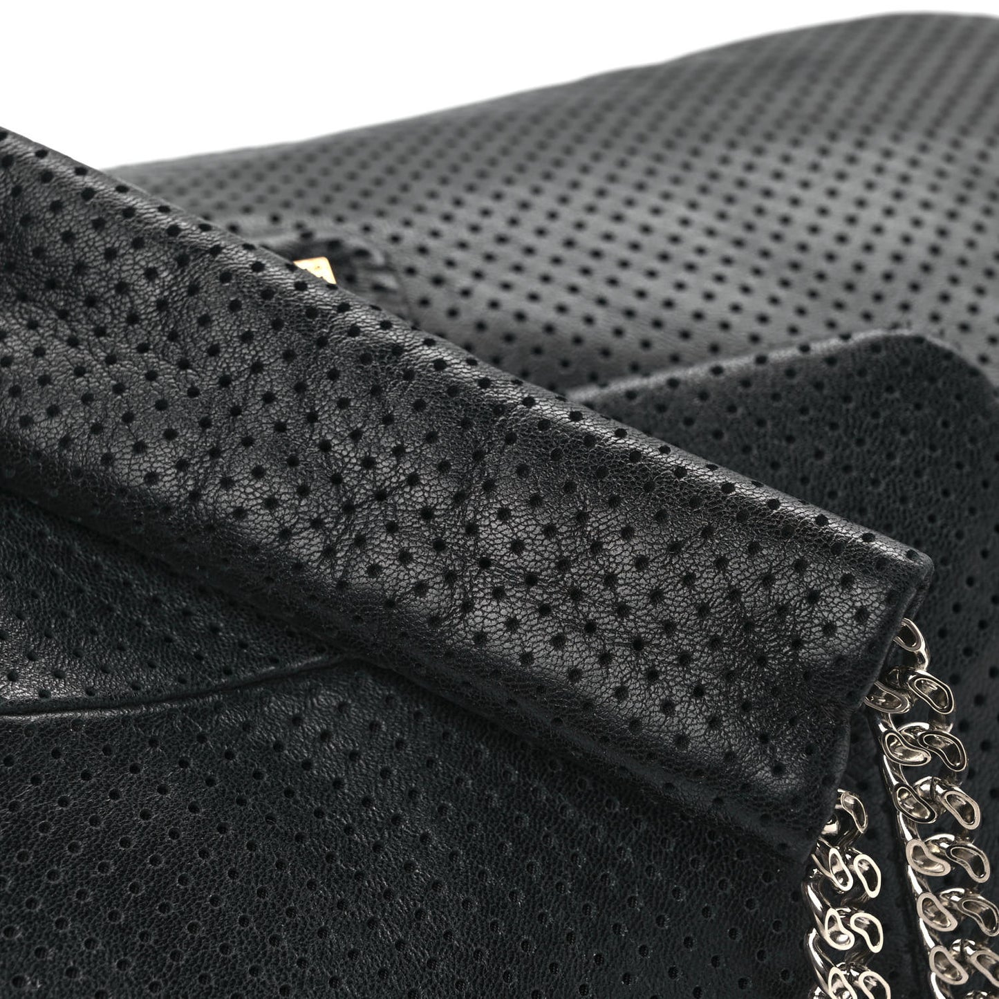 Calfskin Perforated Large Drill Accordion Flap Black