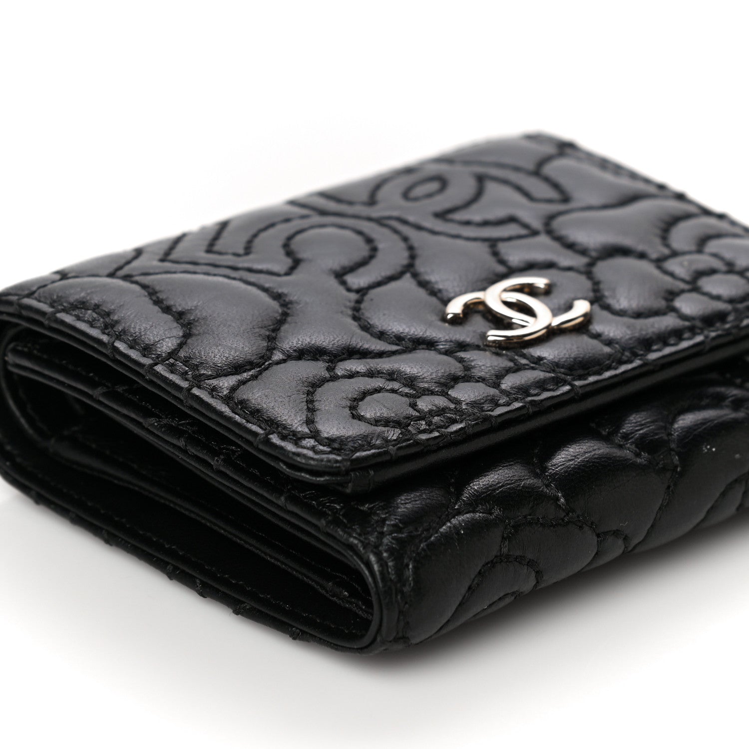 Chanel Lambskin Camellia Embossed Small Wallet Black 10 of 17