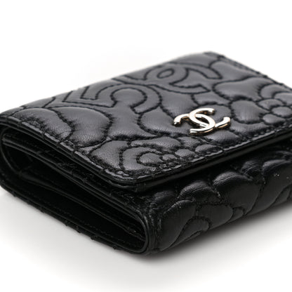 Chanel Lambskin Camellia Embossed Small Wallet Black 10 of 17