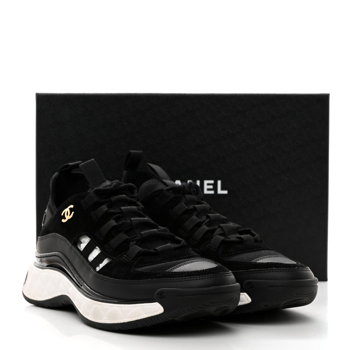 Velvet Calfskin Mixed Fibers CC Sneakers 39.5 Black
