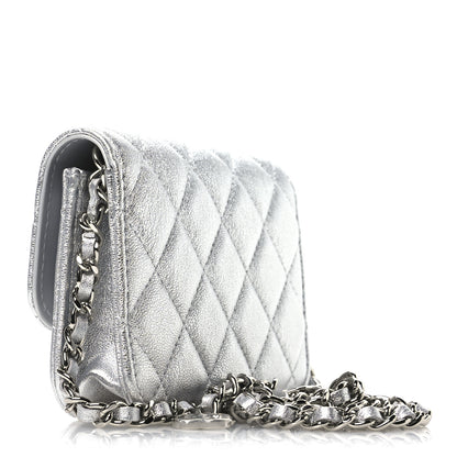 Chanel Metallic Goatskin Quilted Crystal CC Walk Of Fame Clutch With Chain Silver 3 of 11