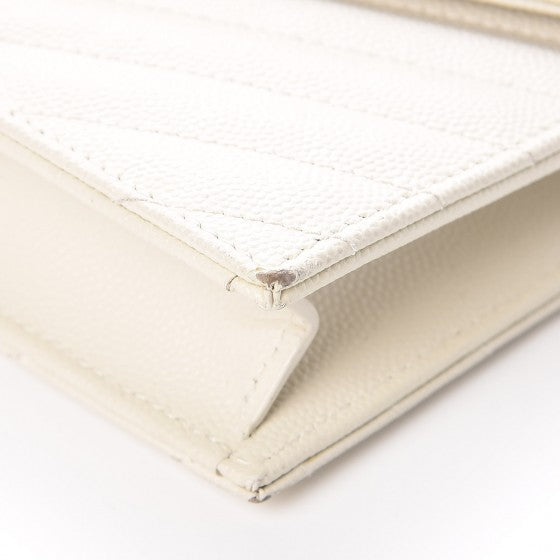 Grain De Poudre Matelasse Chevron Monogram Envelope Chain Wallet Dove White