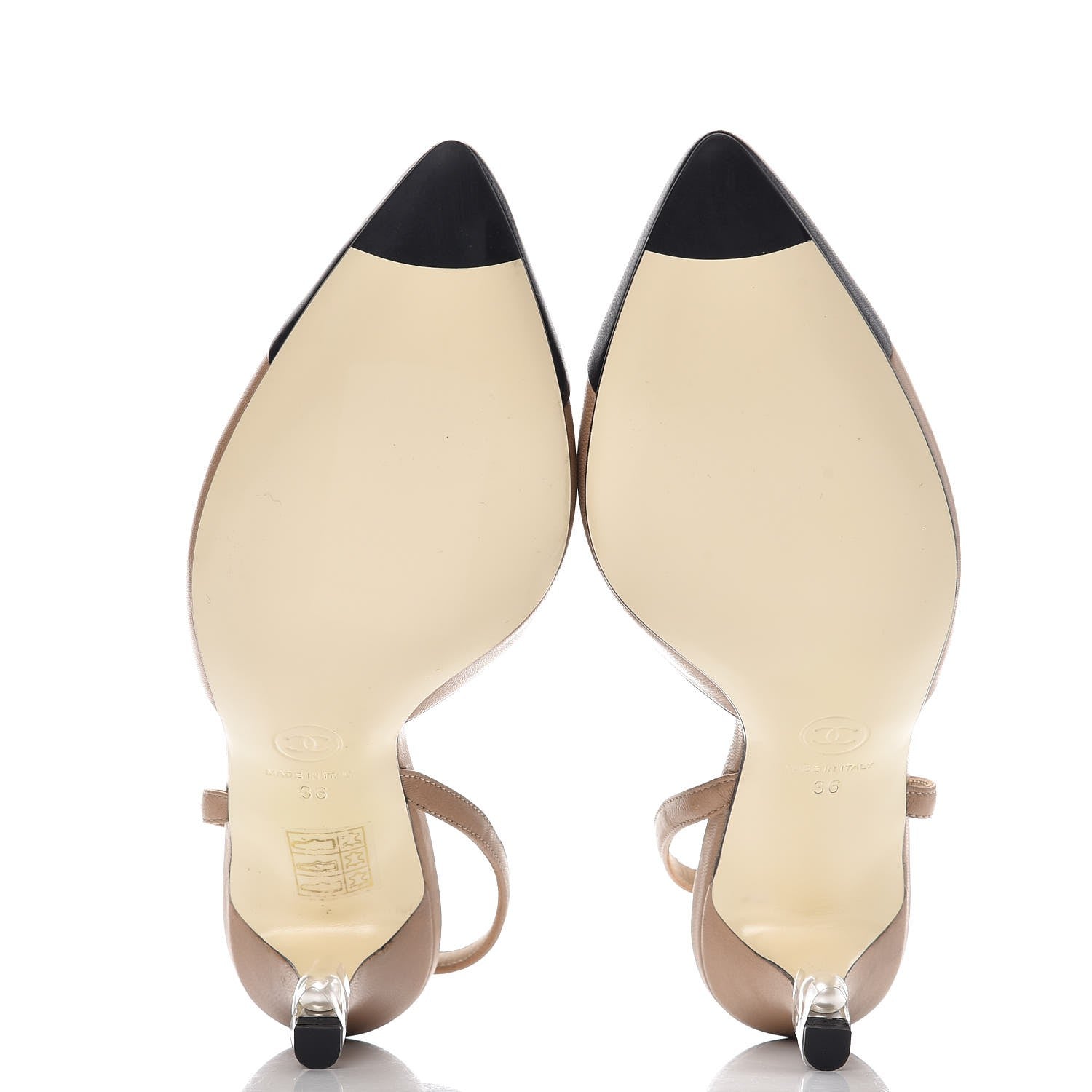 Chanel Lambskin Cap Toe CC Slingback Heels 36 Beige Black 5 of 9