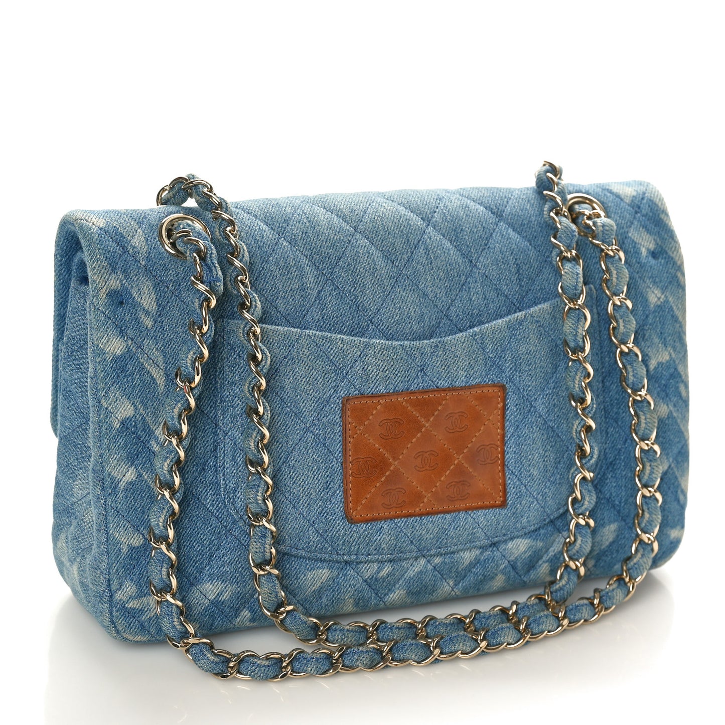 Denim Quilted Medium Double Flap Blue