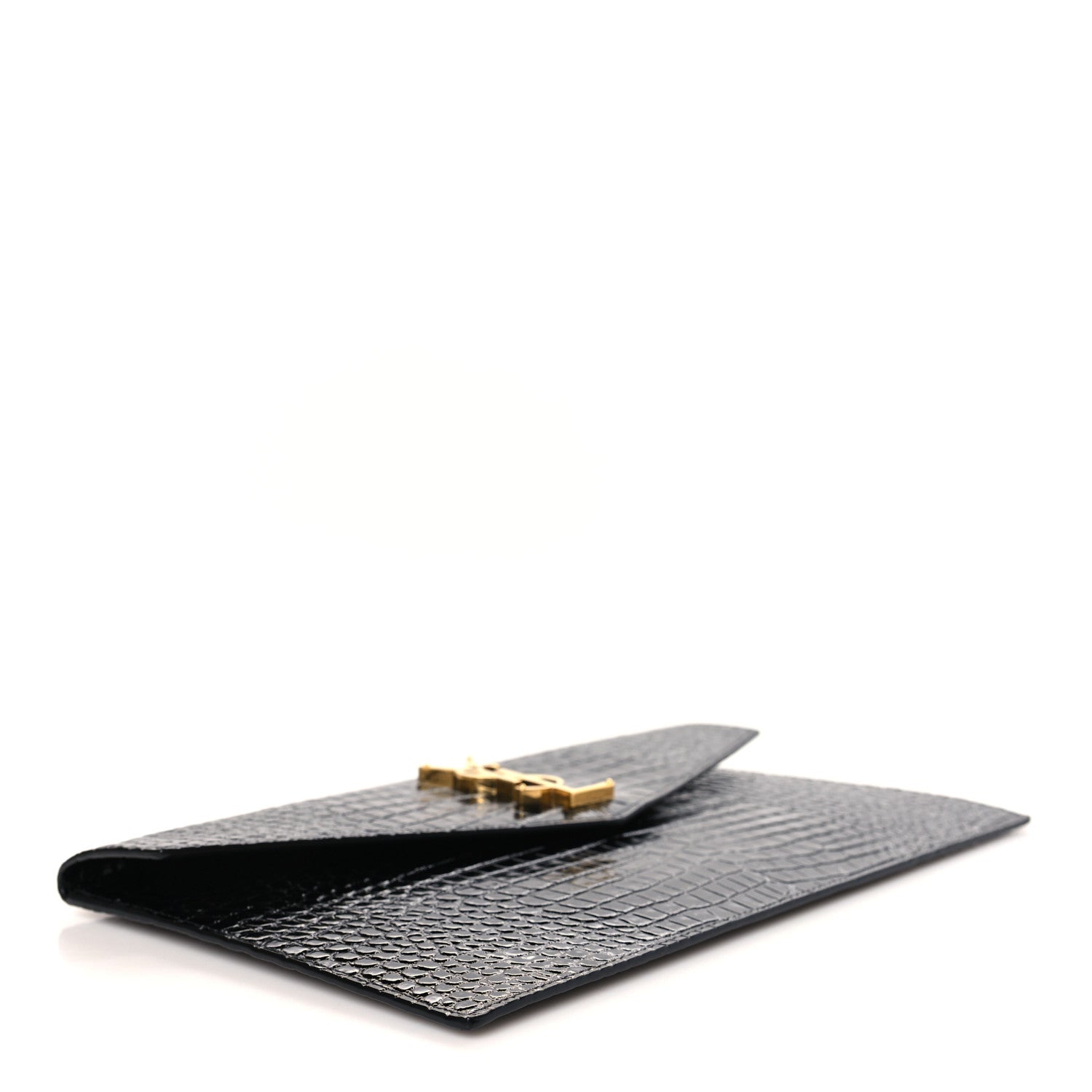 Saint Laurent Calfskin Crocodile Embossed Uptown Monogram Pouch Black 4 of 7