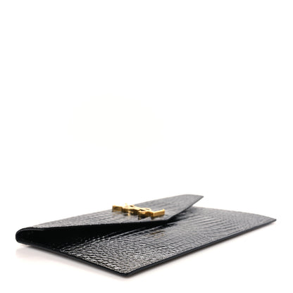 Saint Laurent Calfskin Crocodile Embossed Uptown Monogram Pouch Black 4 of 7