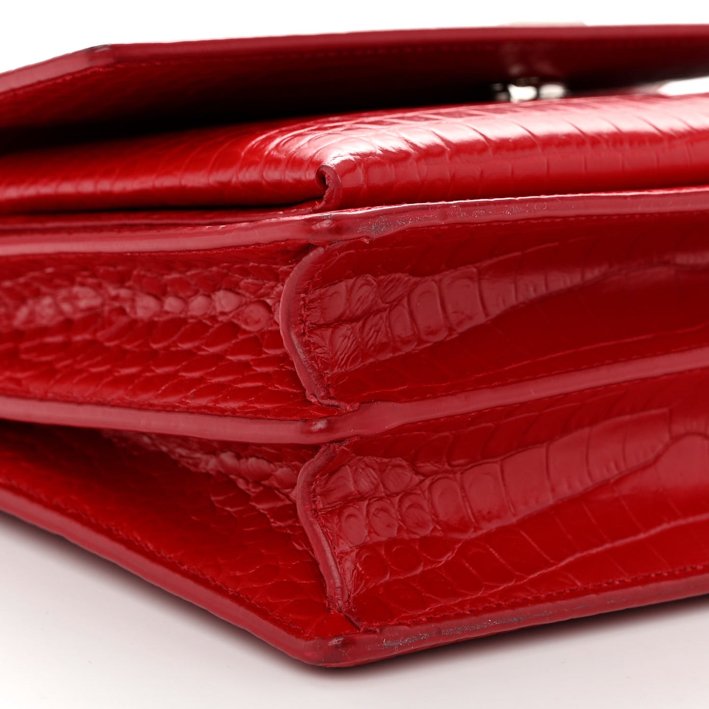Calfskin Crocodile Embossed Medium Monogram Sunset Rouge Eros