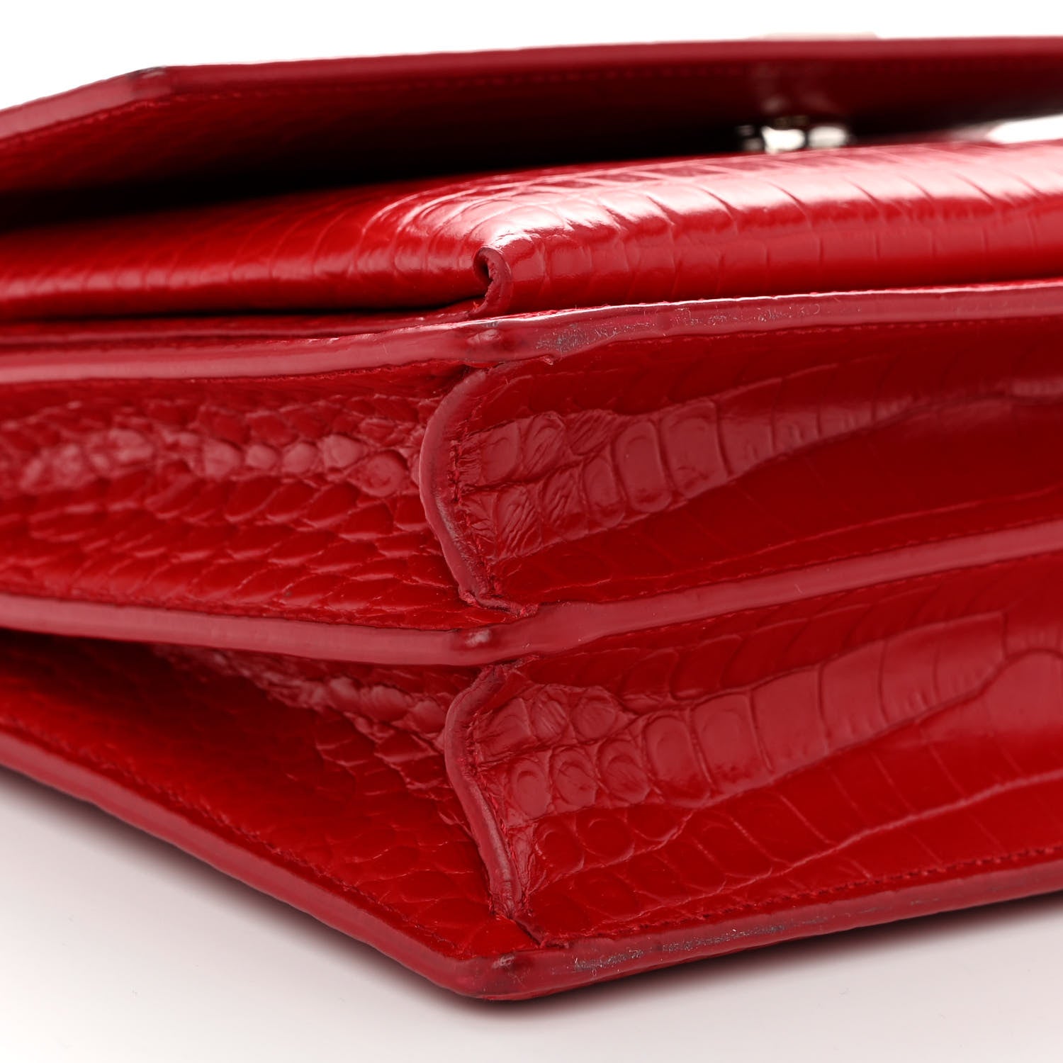 Saint Laurent Calfskin Crocodile Embossed Medium Monogram Sunset Rouge Eros 8 of 10