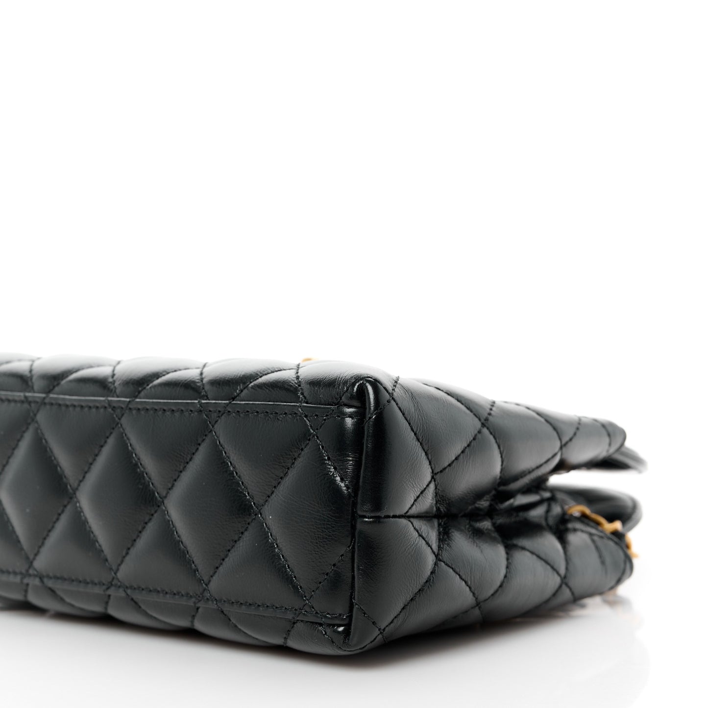 Shiny Aged Calfskin Quilted Nano Kelly Shopper Black