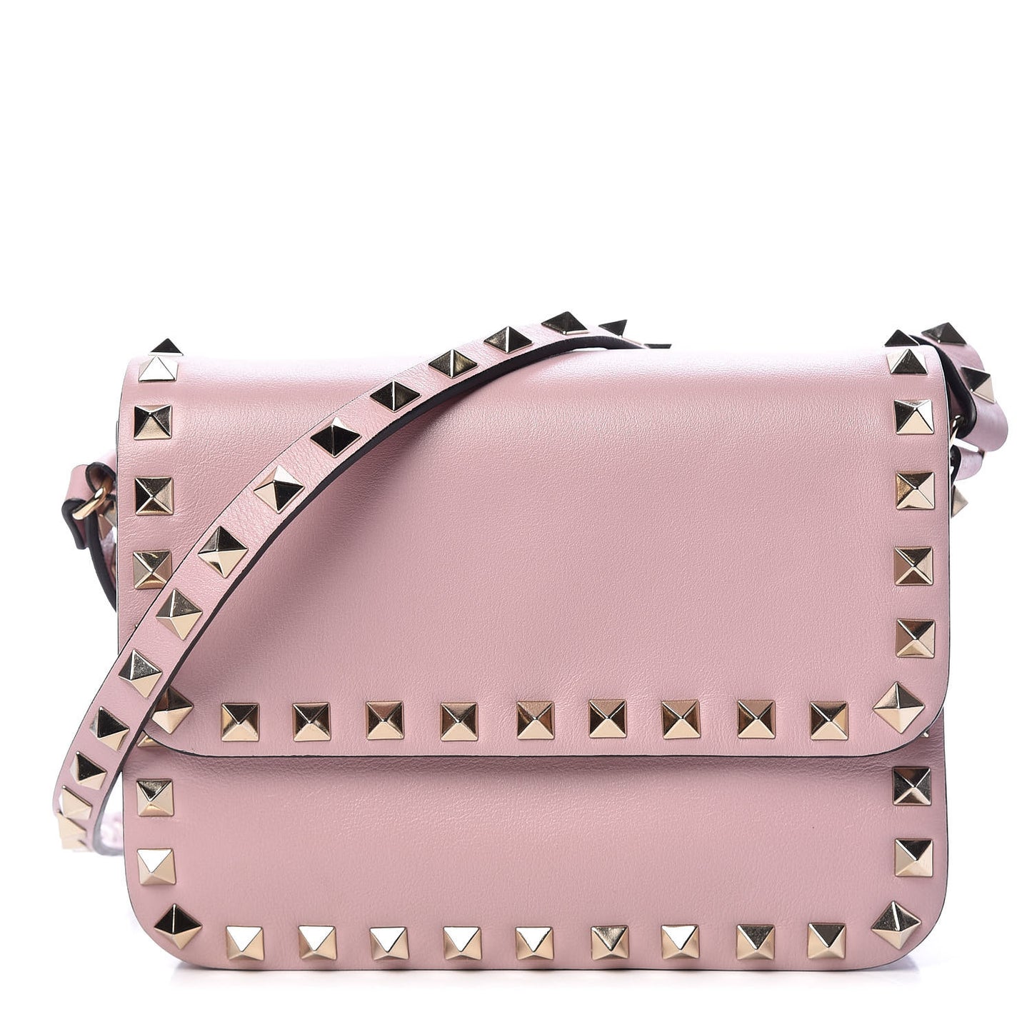 Vitello Rockstud Flap Crossbody Bag Water Rose
