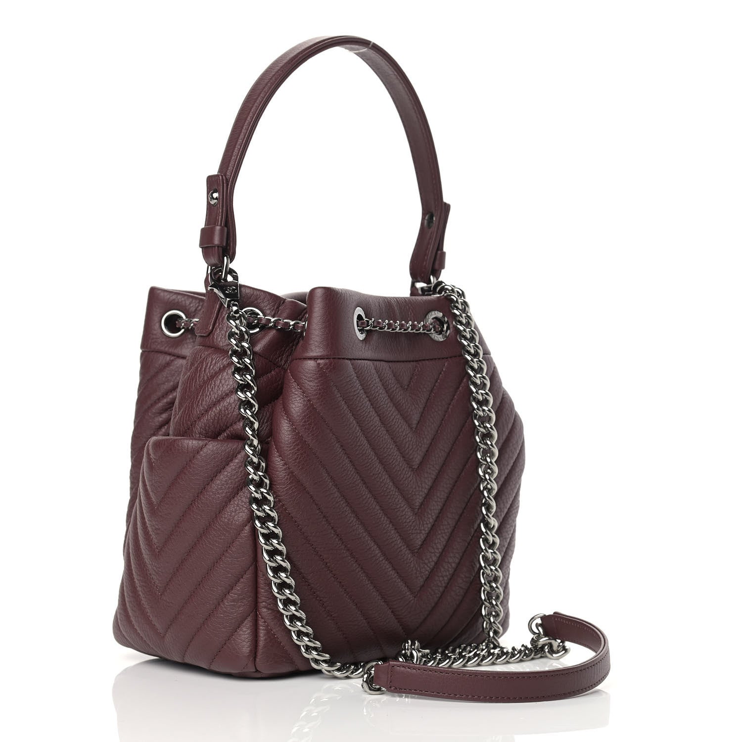 Chanel Deerskin Chevron Small CC Chain Bucket Bag Burgundy 2 of 9