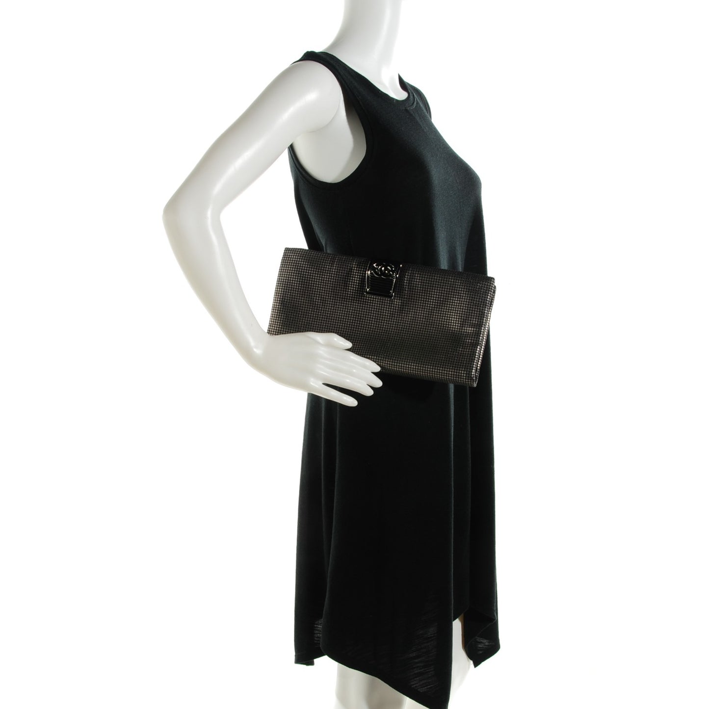 Perforated Lambskin CC Clutch Metallic Dark Grey
