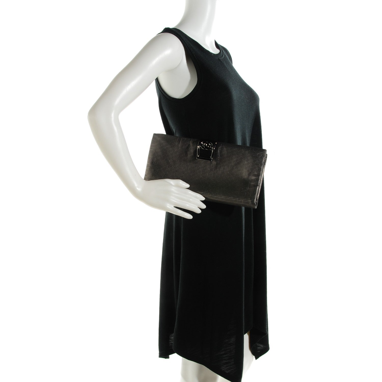 Chanel Perforated Lambskin CC Clutch Metallic Dark Grey 2 of 7