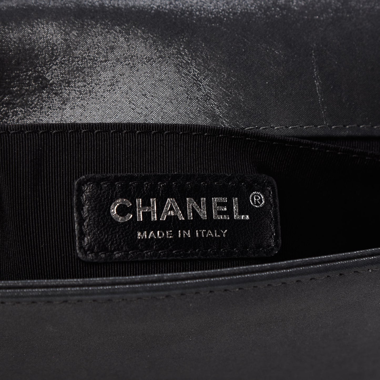 Iridescent Calfskin Embellished Double Stitch Boy Flap Black