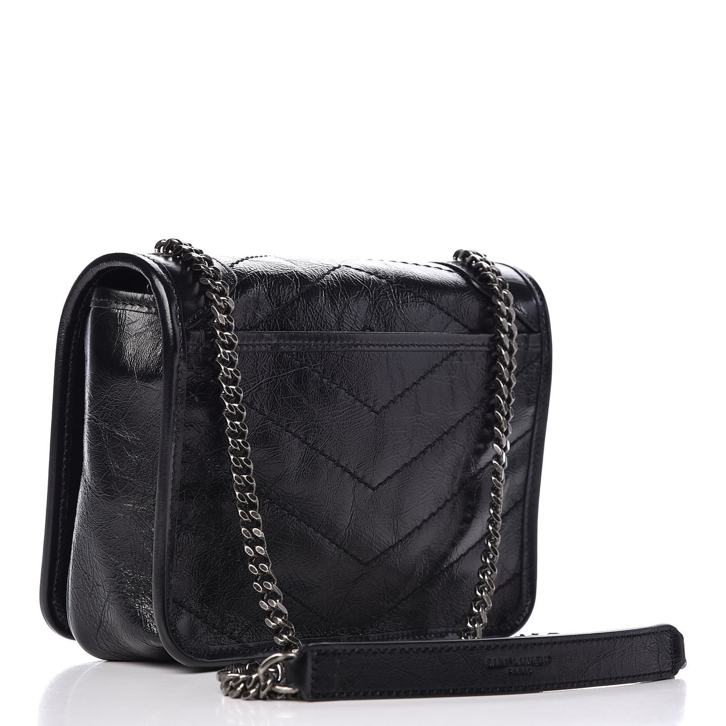 Crinkled Calfskin Matelasse Monogram Niki Chain Wallet Black