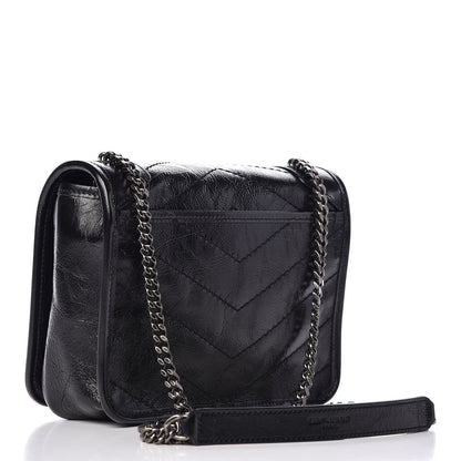 Saint Laurent Crinkled Calfskin Matelasse Monogram Niki Chain Wallet Black 3 of 11
