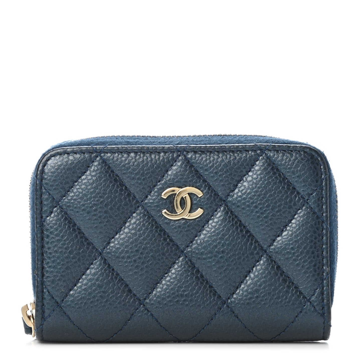 Iridescent Caviar Quilted Zip Coin Purse Dark Blue