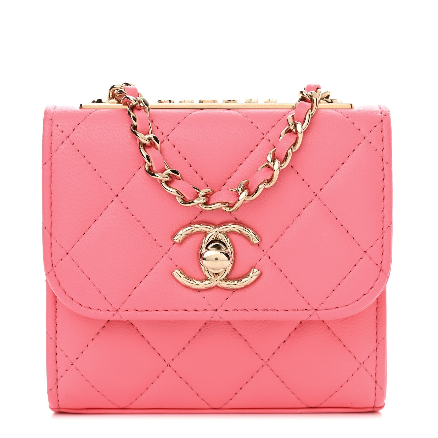 Lambskin Quilted Mini Trendy CC Clutch With Chain Coral Pink