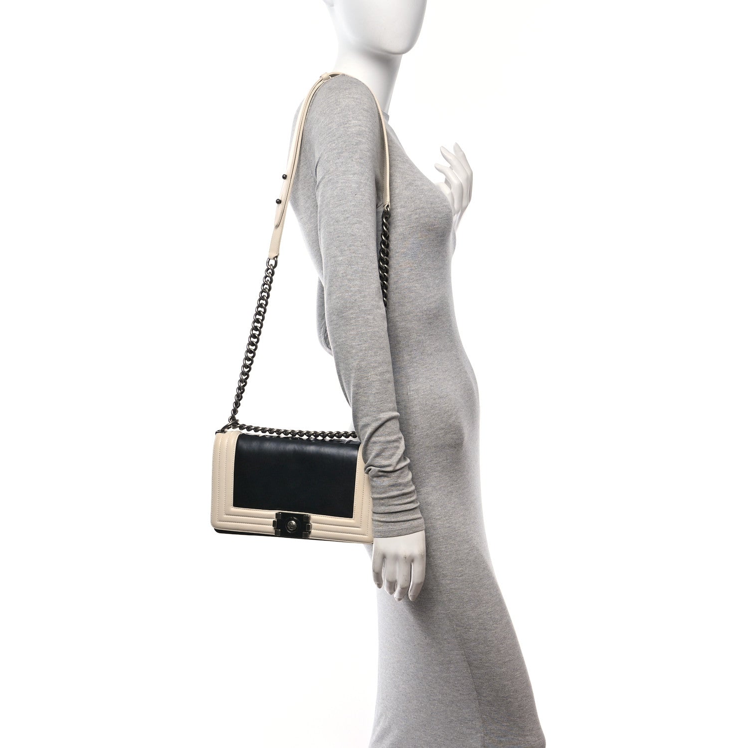 Chanel Glazed Calfskin Medium Boy Flap Black White 2 of 11