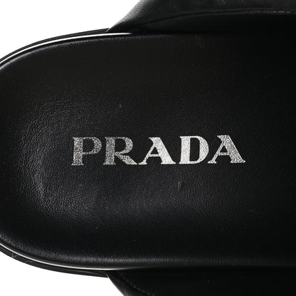 Prada Nappa Soft Padded Metal Triangle Logo Lug Sole 20mm Mules 39 Black 7 of 9