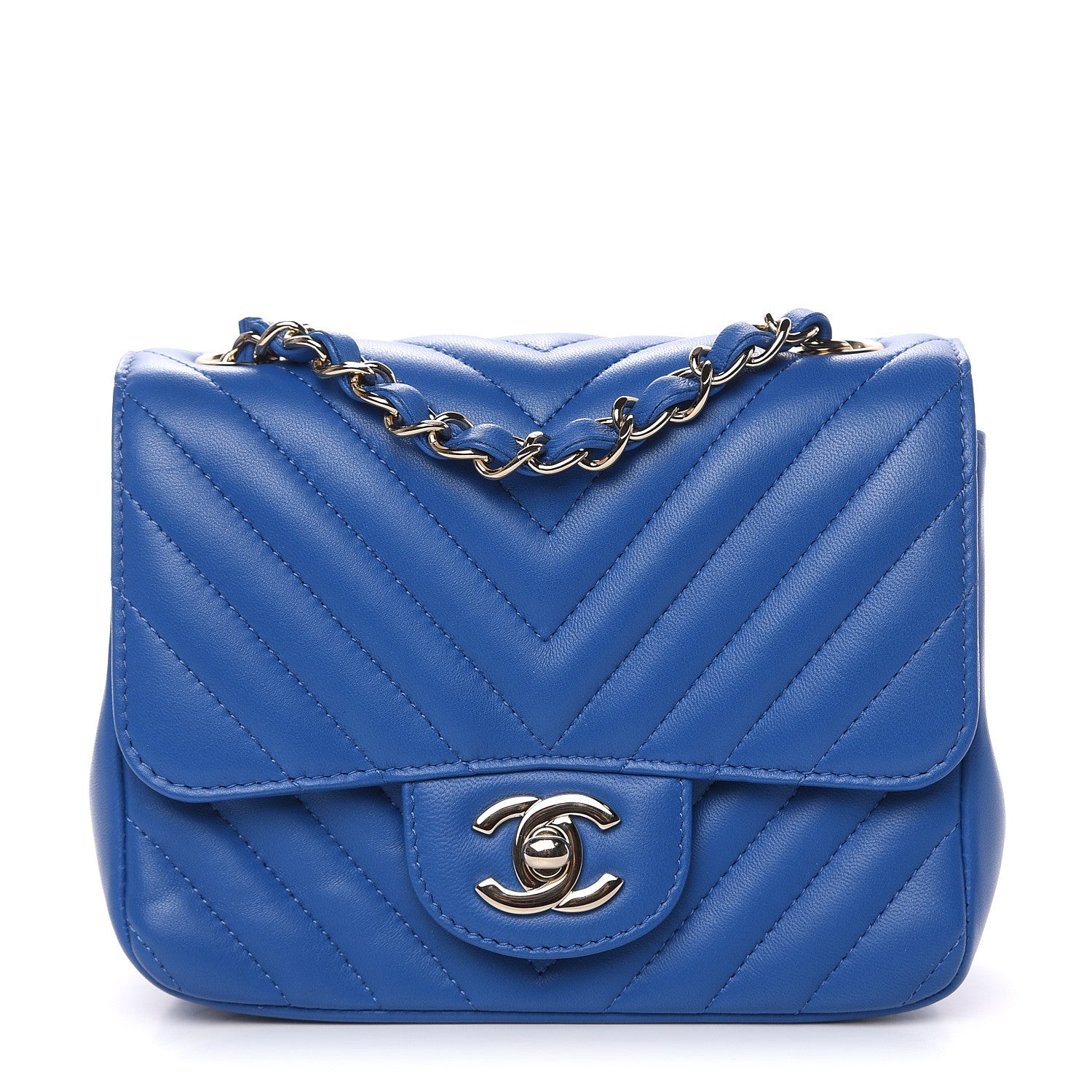 Chanel Lambskin Chevron Quilted Mini Square Flap Blue 1 of 10