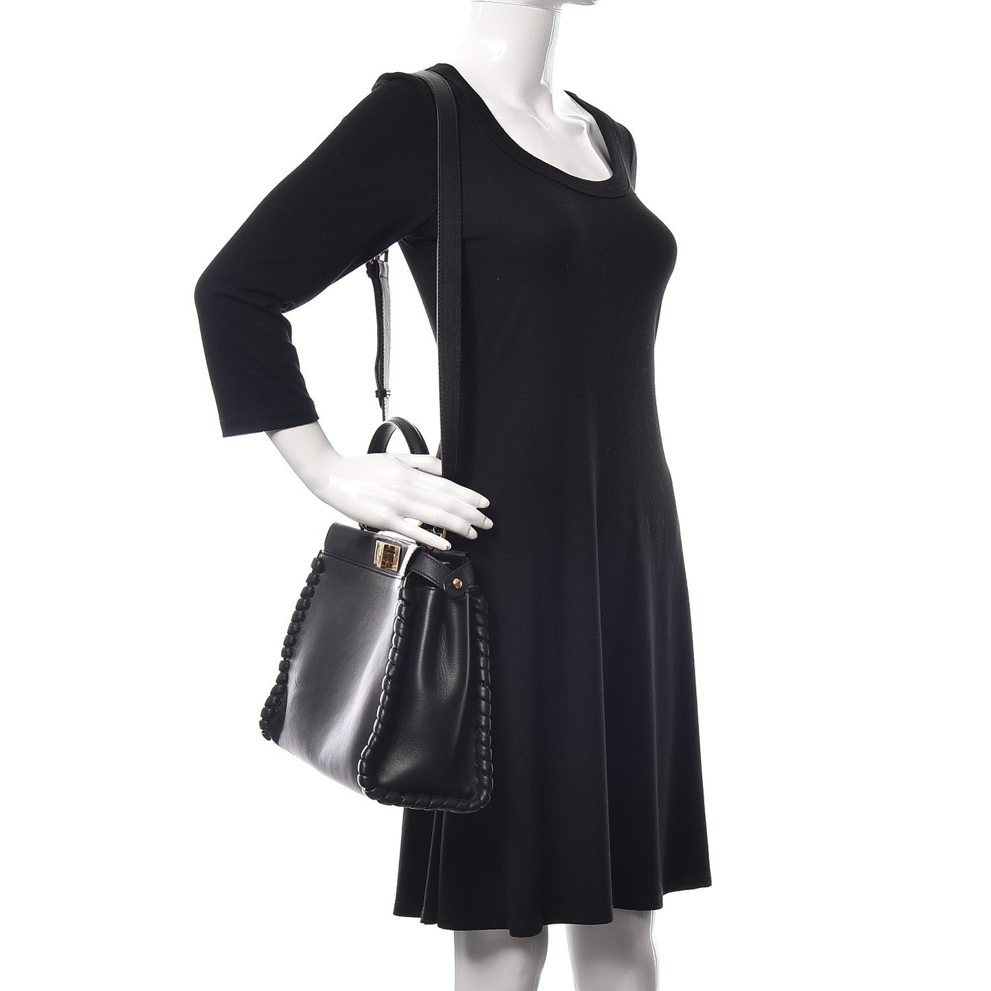 Vitello Seta Lace Up Medium Peekaboo Iconic Satchel Black
