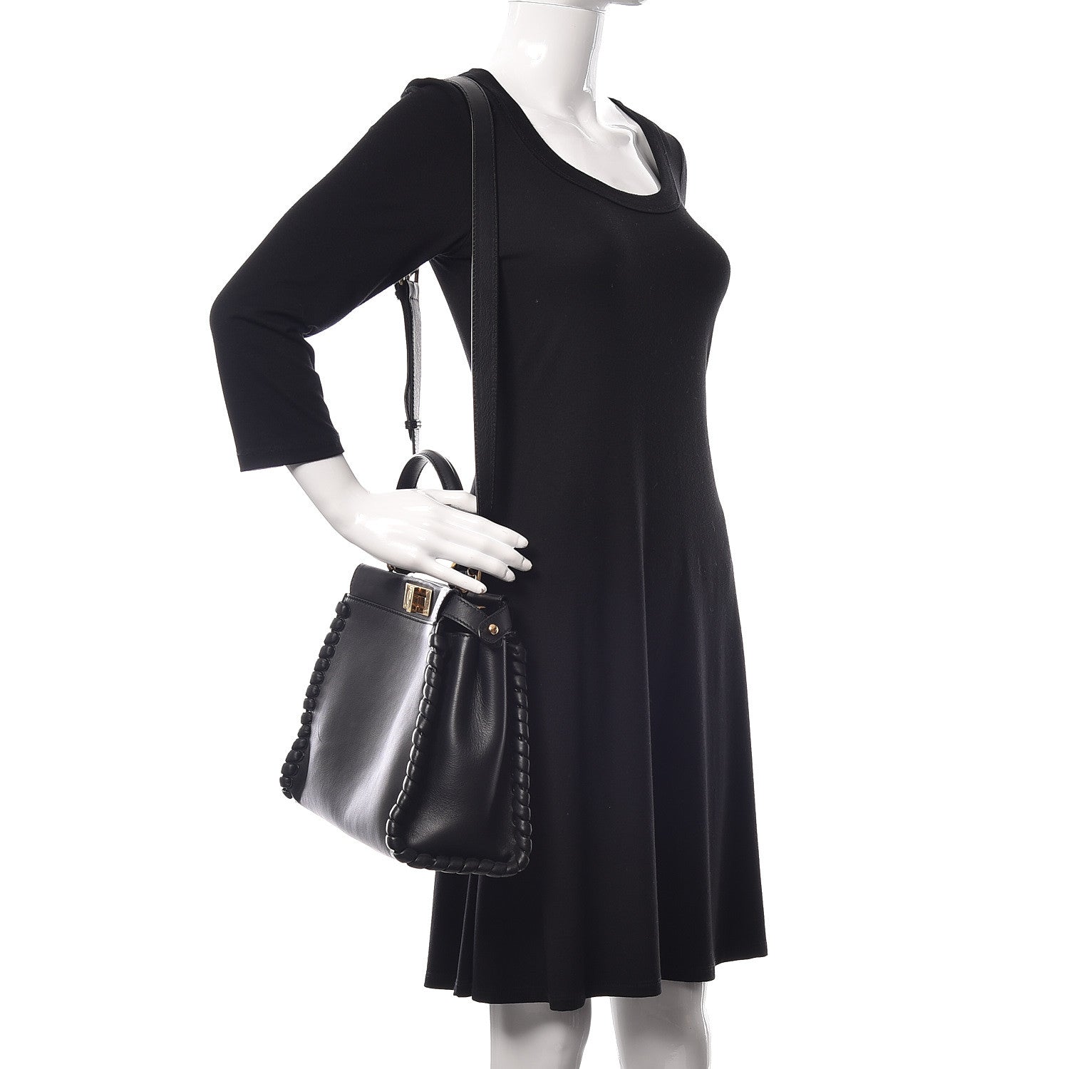 Fendi Vitello Seta Lace Up Medium Peekaboo Iconic Satchel Black 2 of 12