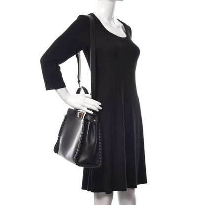Fendi Vitello Seta Lace Up Medium Peekaboo Iconic Satchel Black 2 of 12