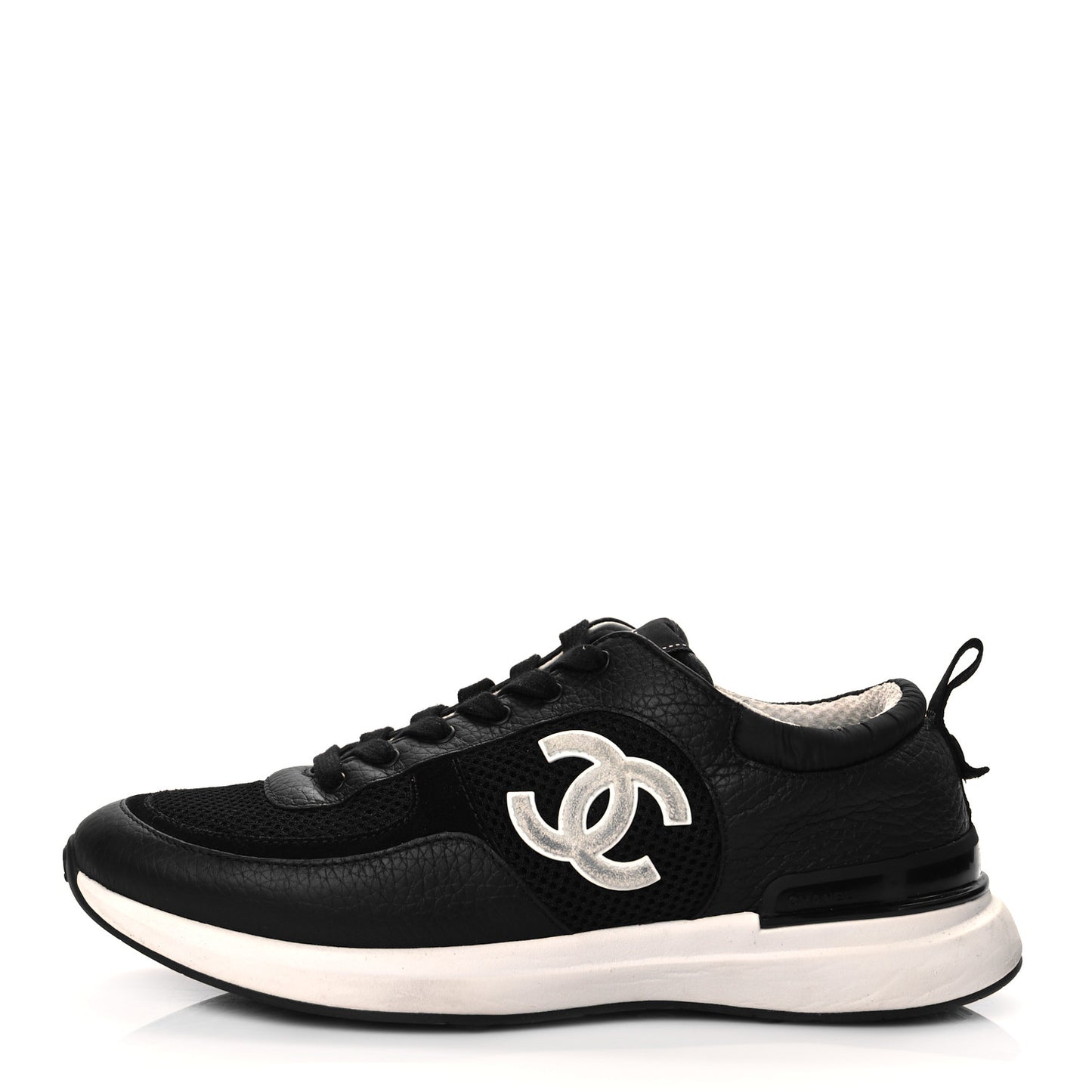 Calfskin Mesh Lycra Suede Womens Logo Sneakers 39 Black