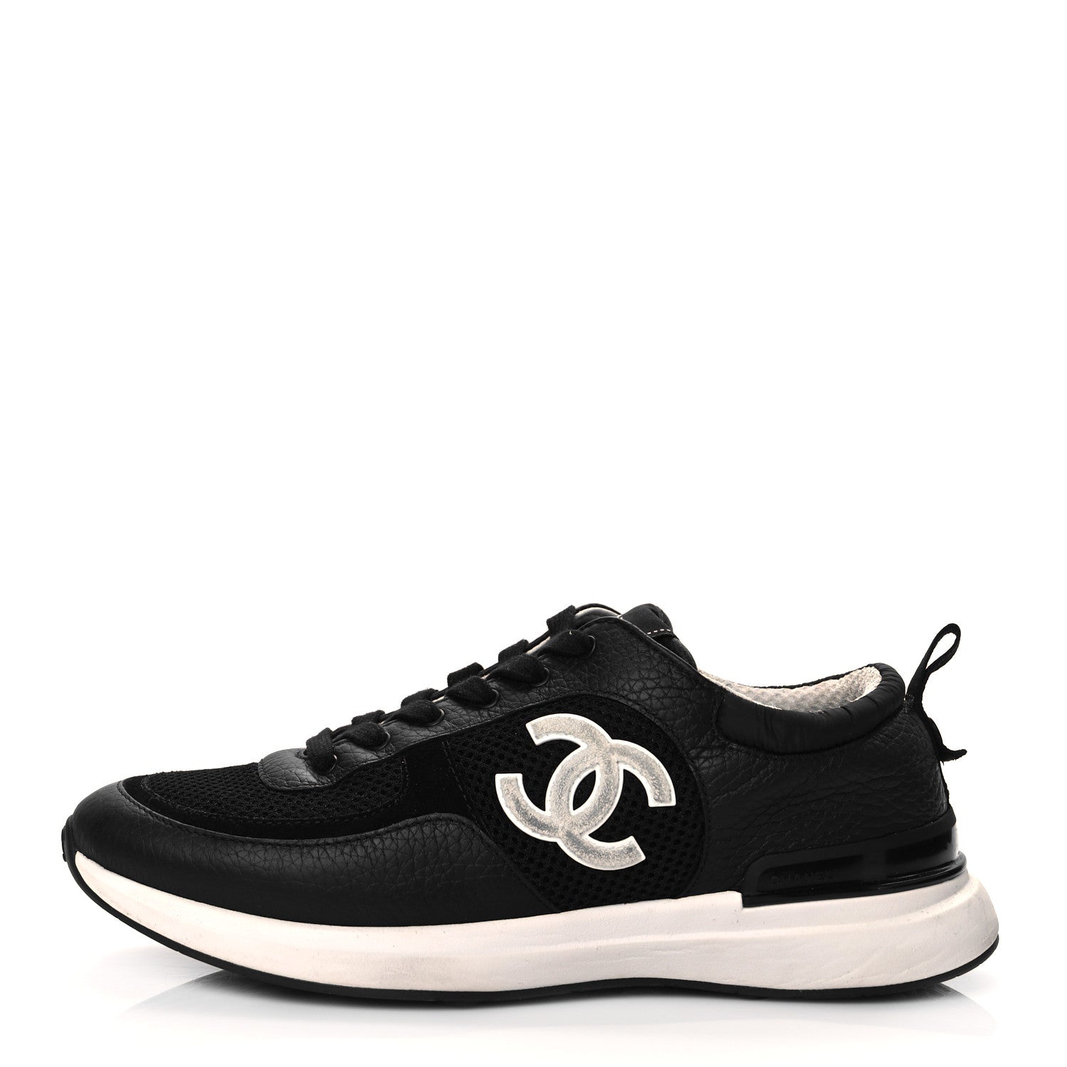 Chanel Calfskin Mesh Lycra Suede Womens Logo Sneakers 39 Black 1 of 9