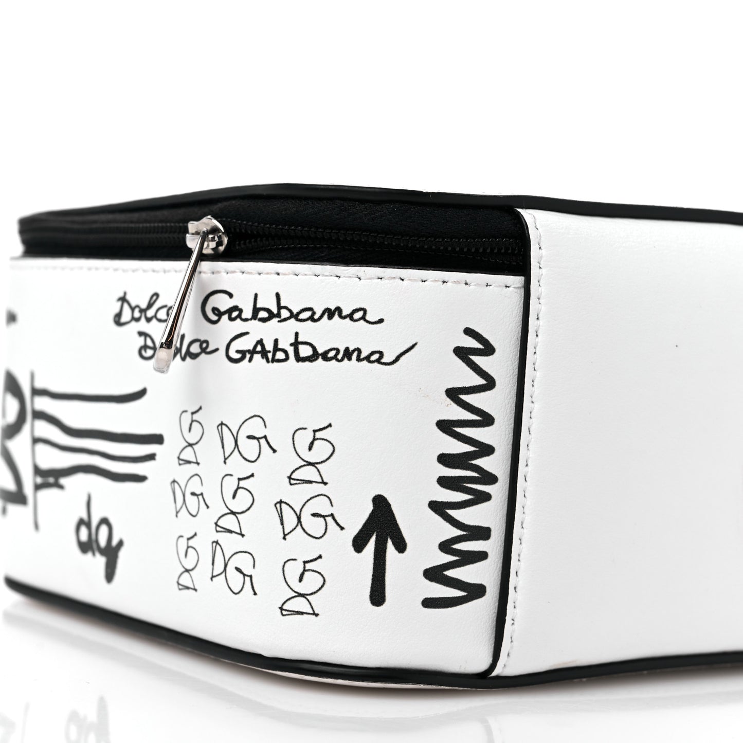 DOLCE & GABBANA Calfskin DG Graffiti Print Top Handle Bag White Black