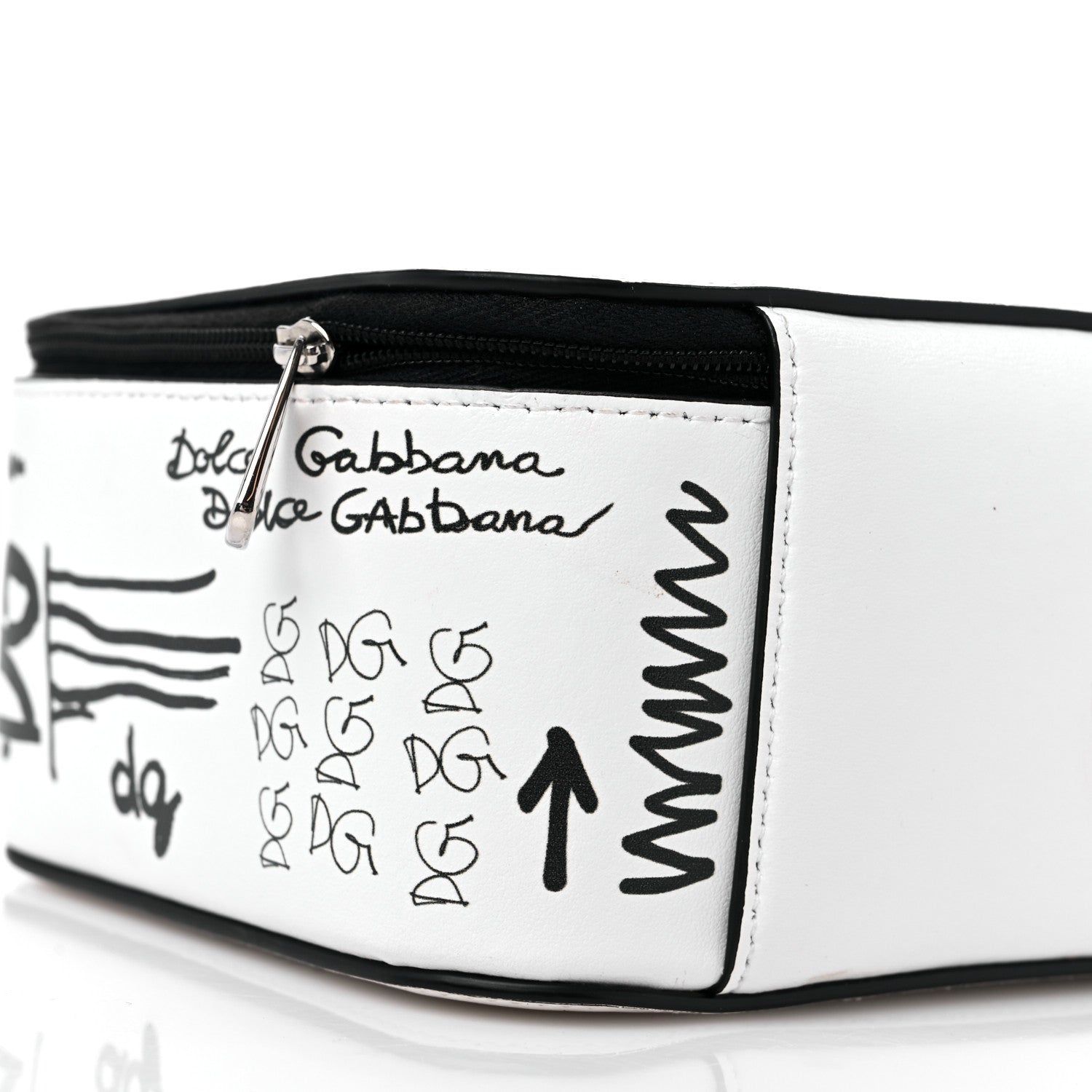 Dolce & Gabbana DOLCE & GABBANA Calfskin DG Graffiti Print Top Handle Bag White Black 8 of 13