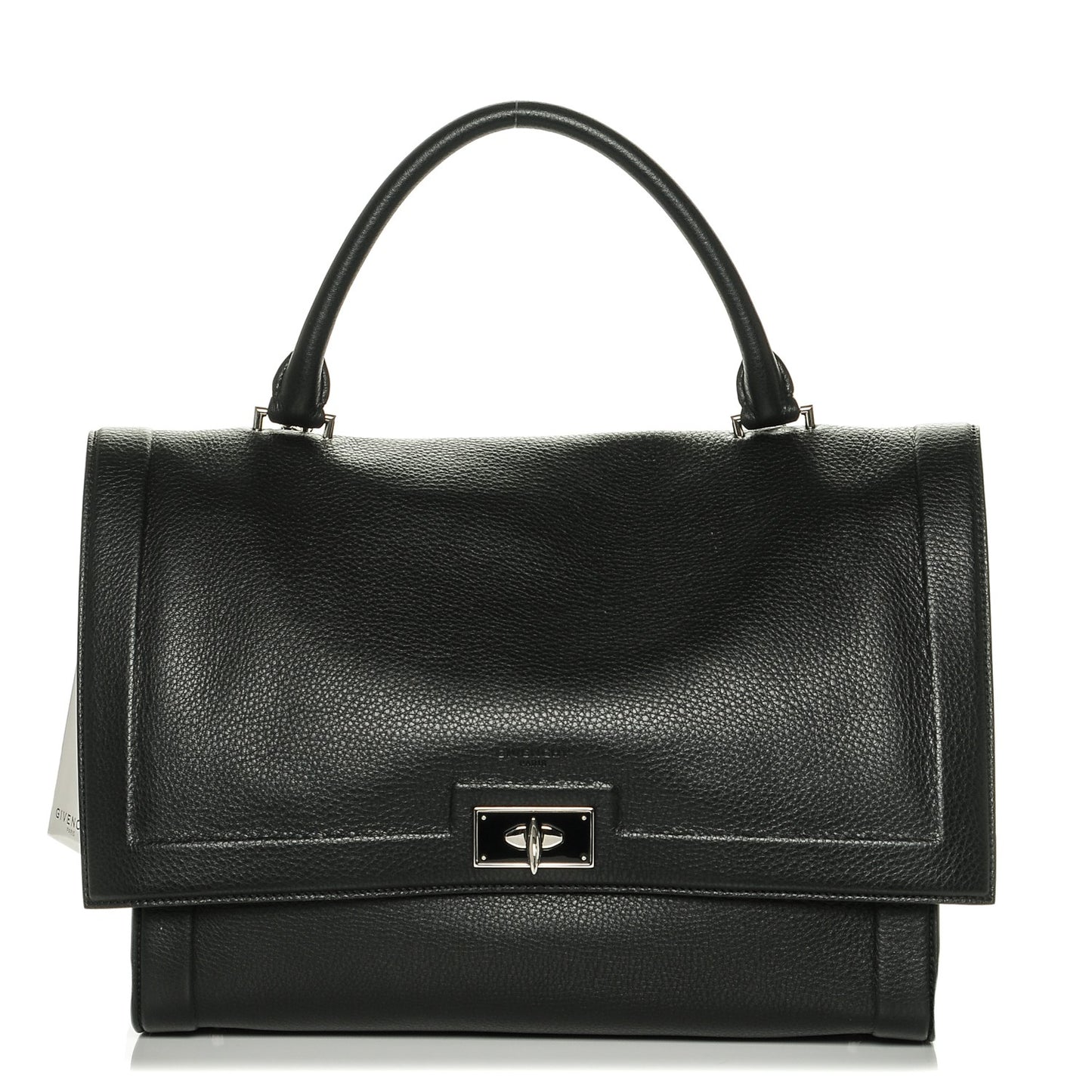 Grained Calfskin Medium Shark Lock Satchel Black