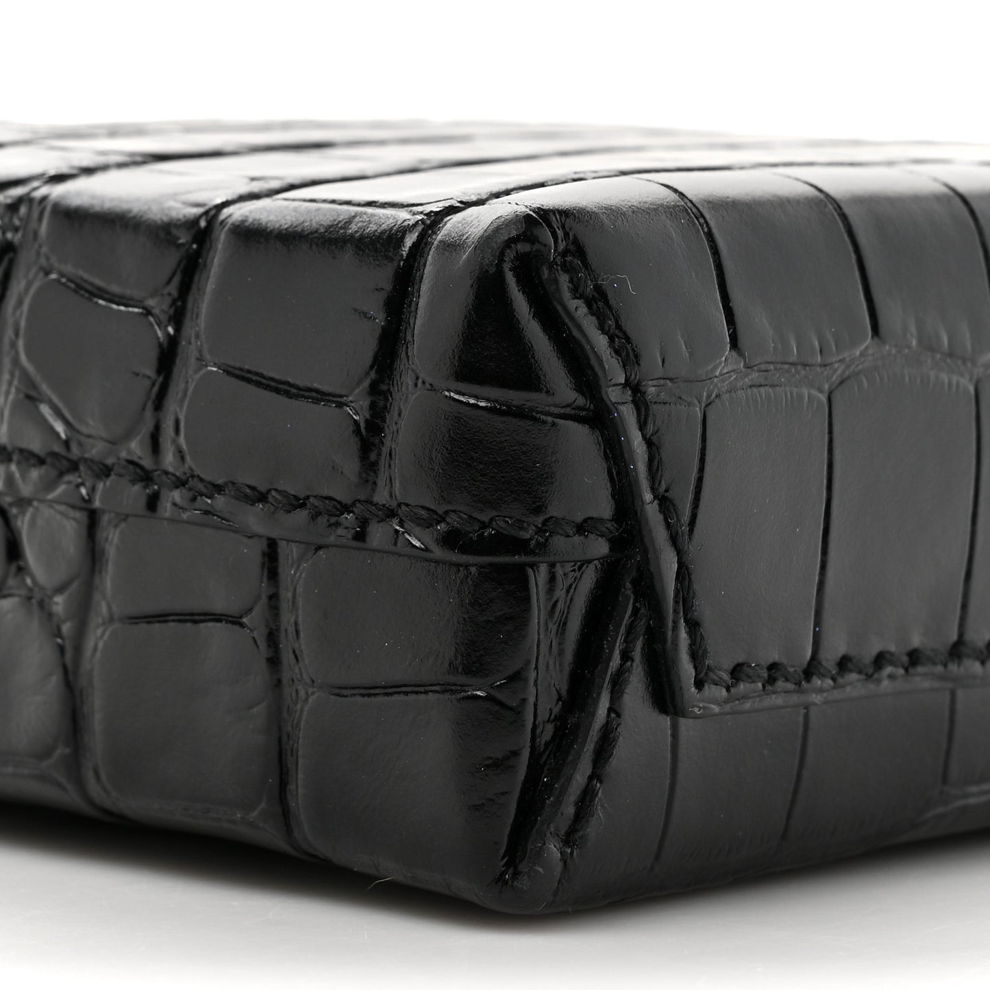 Calfskin Crocodile Embossed Logo Shopping Phone Holder Bag Black