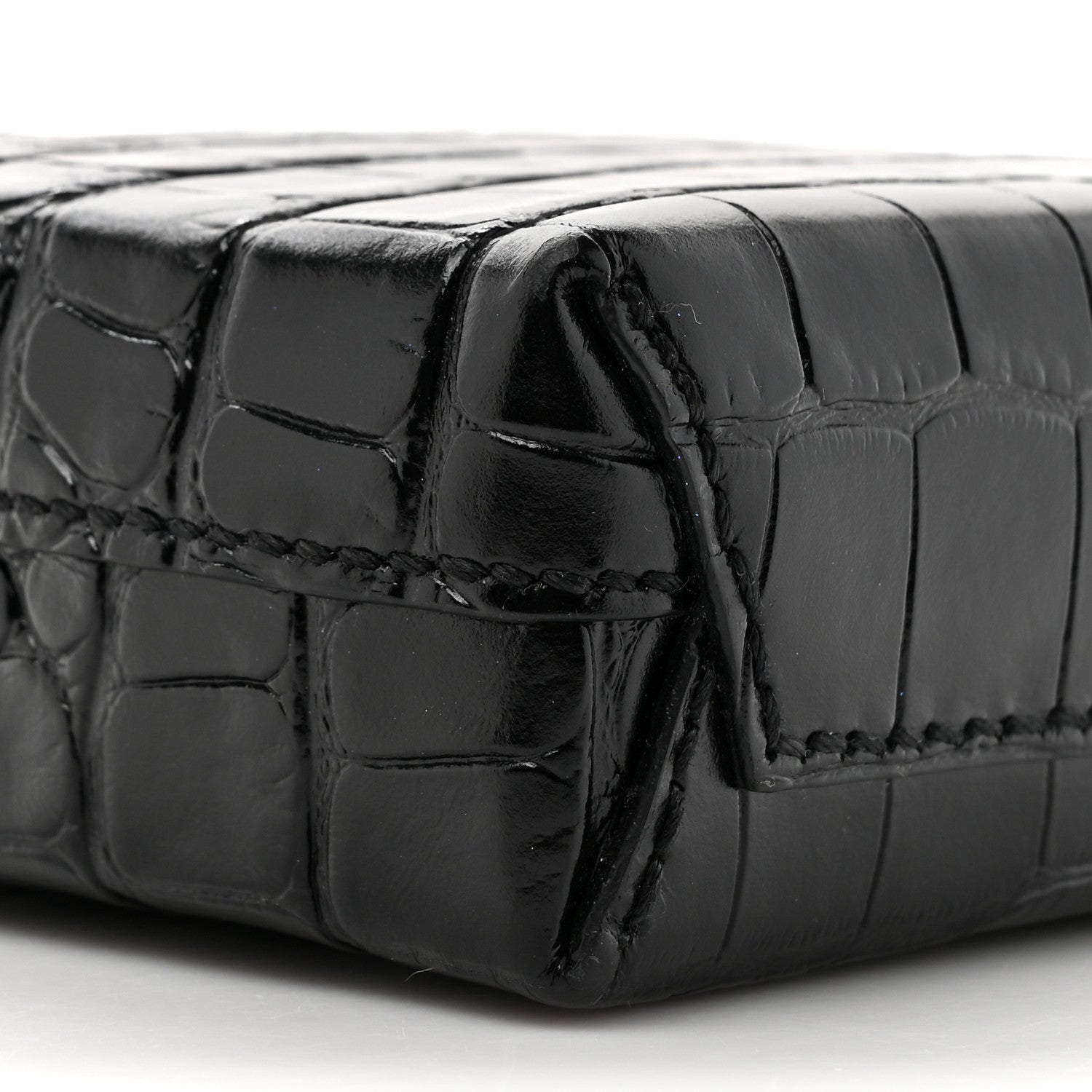 Balenciaga Calfskin Crocodile Embossed Logo Shopping Phone Holder Bag Black 10 of 10