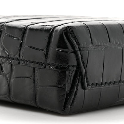 Balenciaga Calfskin Crocodile Embossed Logo Shopping Phone Holder Bag Black 10 of 10