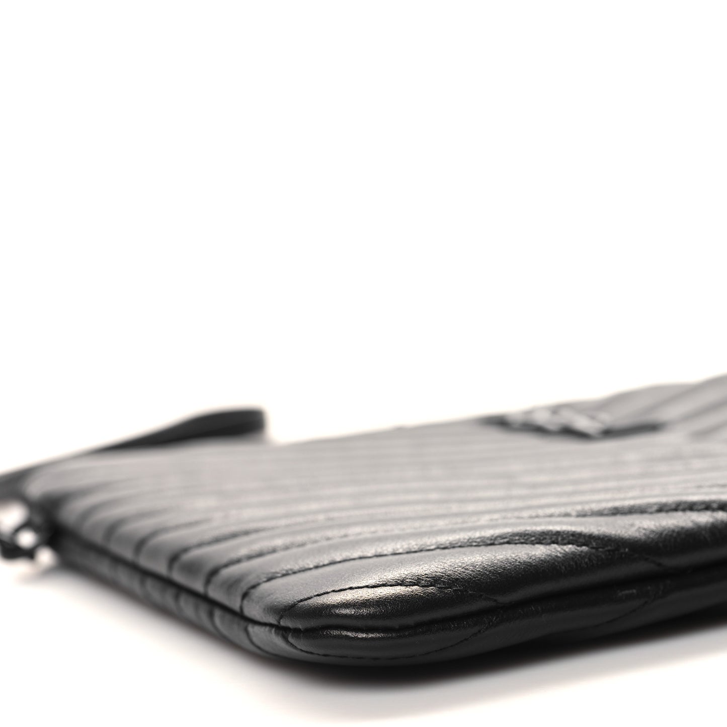 Lambskin Matelasse Chevron Monogram Monochrome A5 Wristlet Black