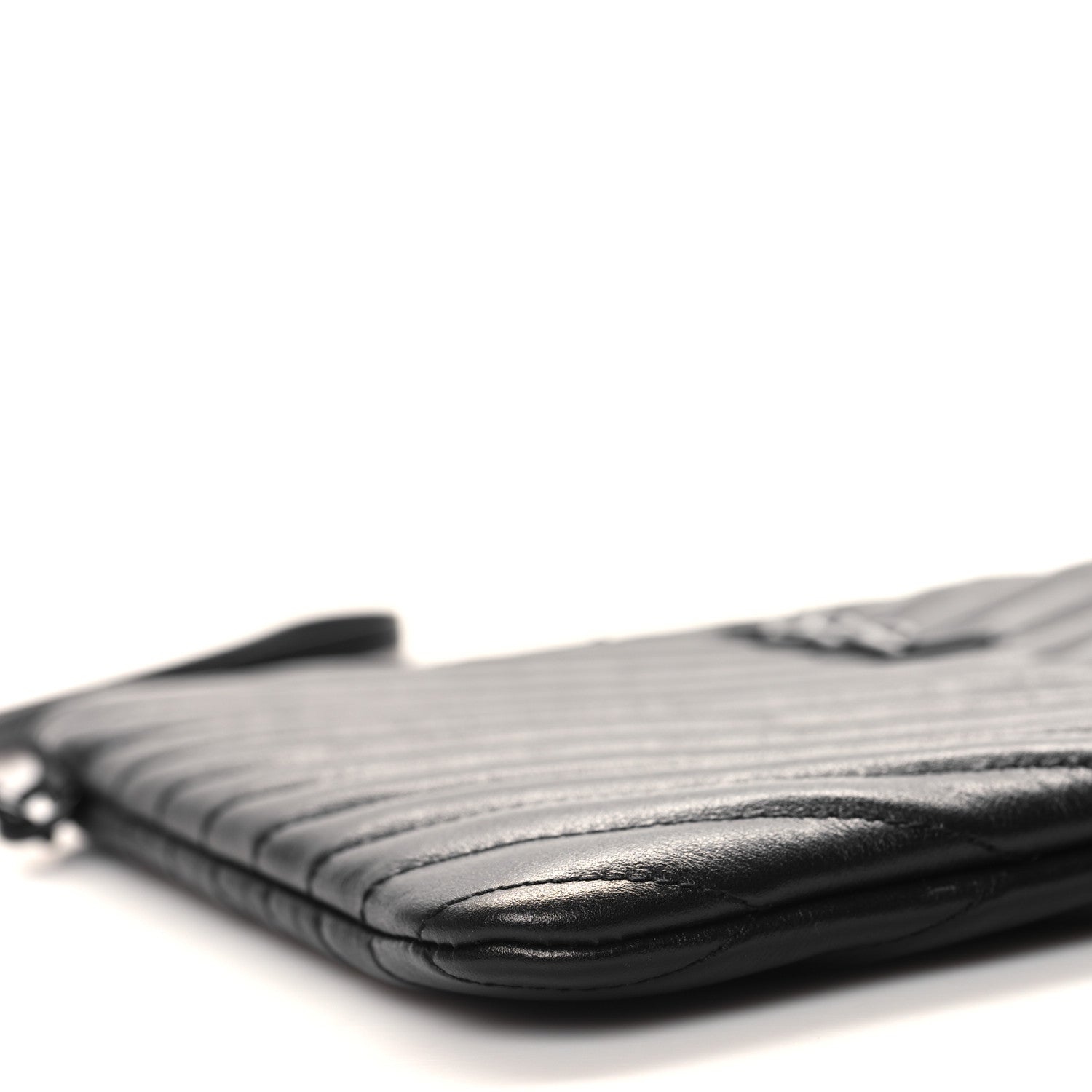 Saint Laurent Lambskin Matelasse Chevron Monogram Monochrome A5 Wristlet Black 9 of 11