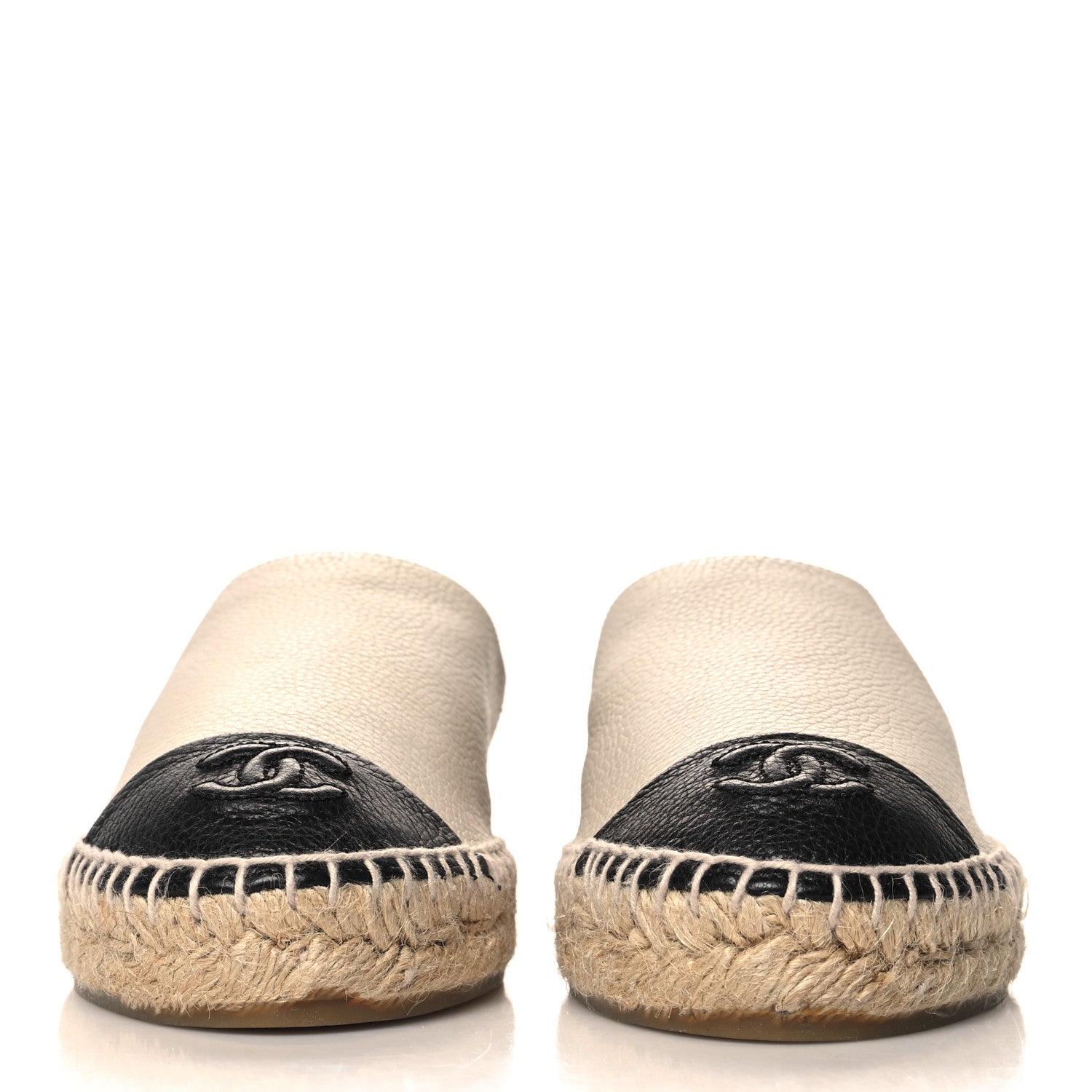 Chanel Grained Calfskin CC Espadrilles 38 Beige Black 3 of 10