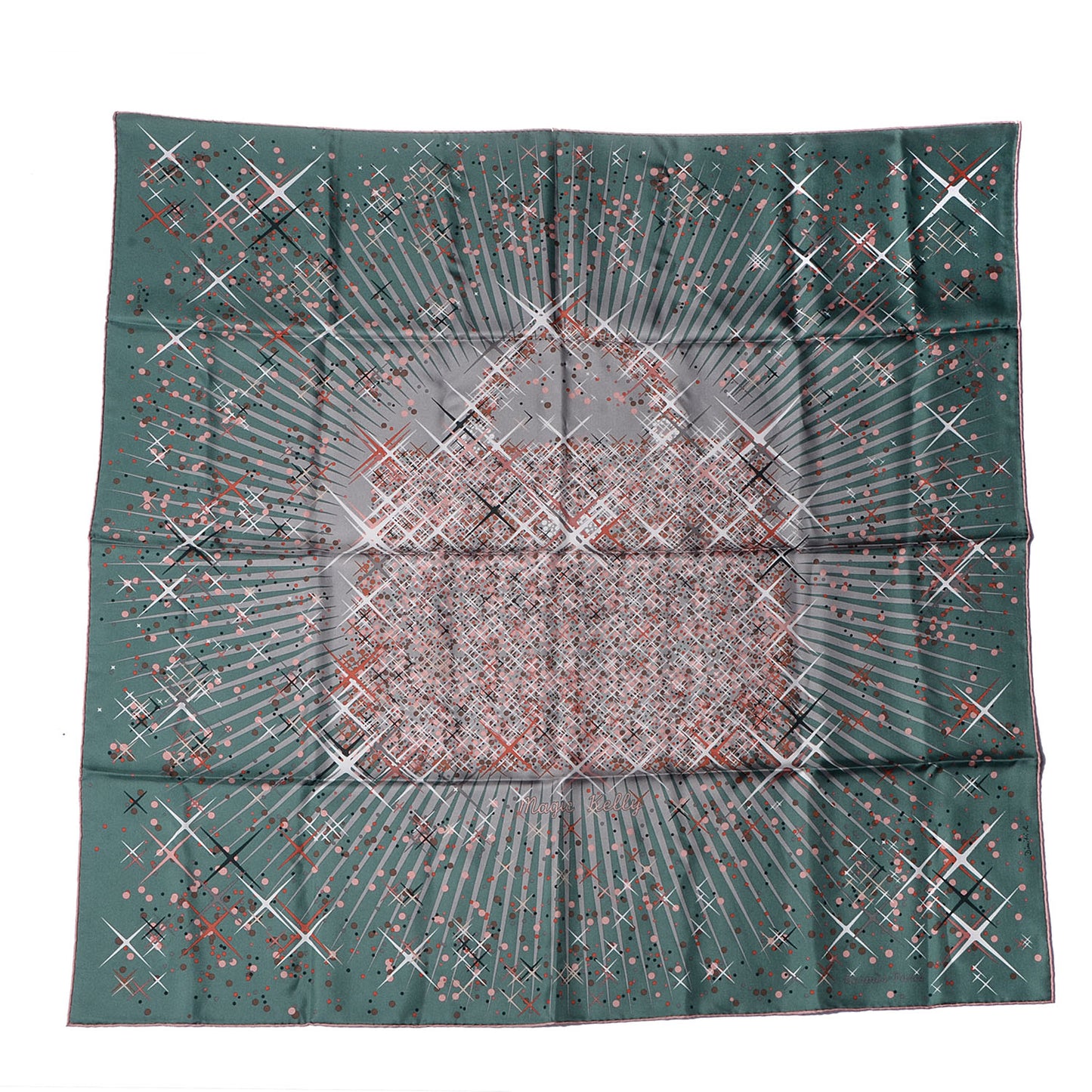 Silk Magic Kelly Scarf 90 Vert Argile Gris Rouse Poudre
