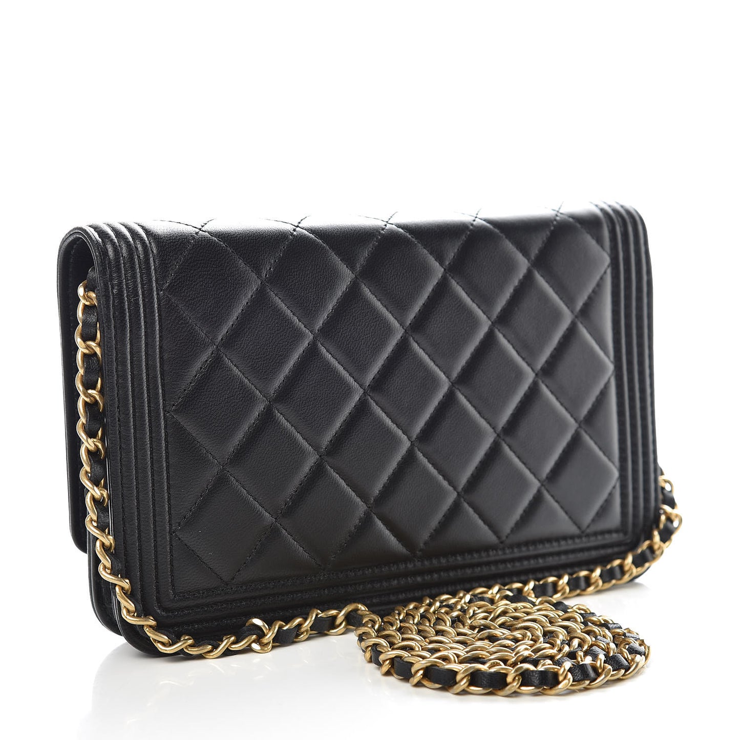 Lambskin Quilted Boy Wallet On Chain WOC Black