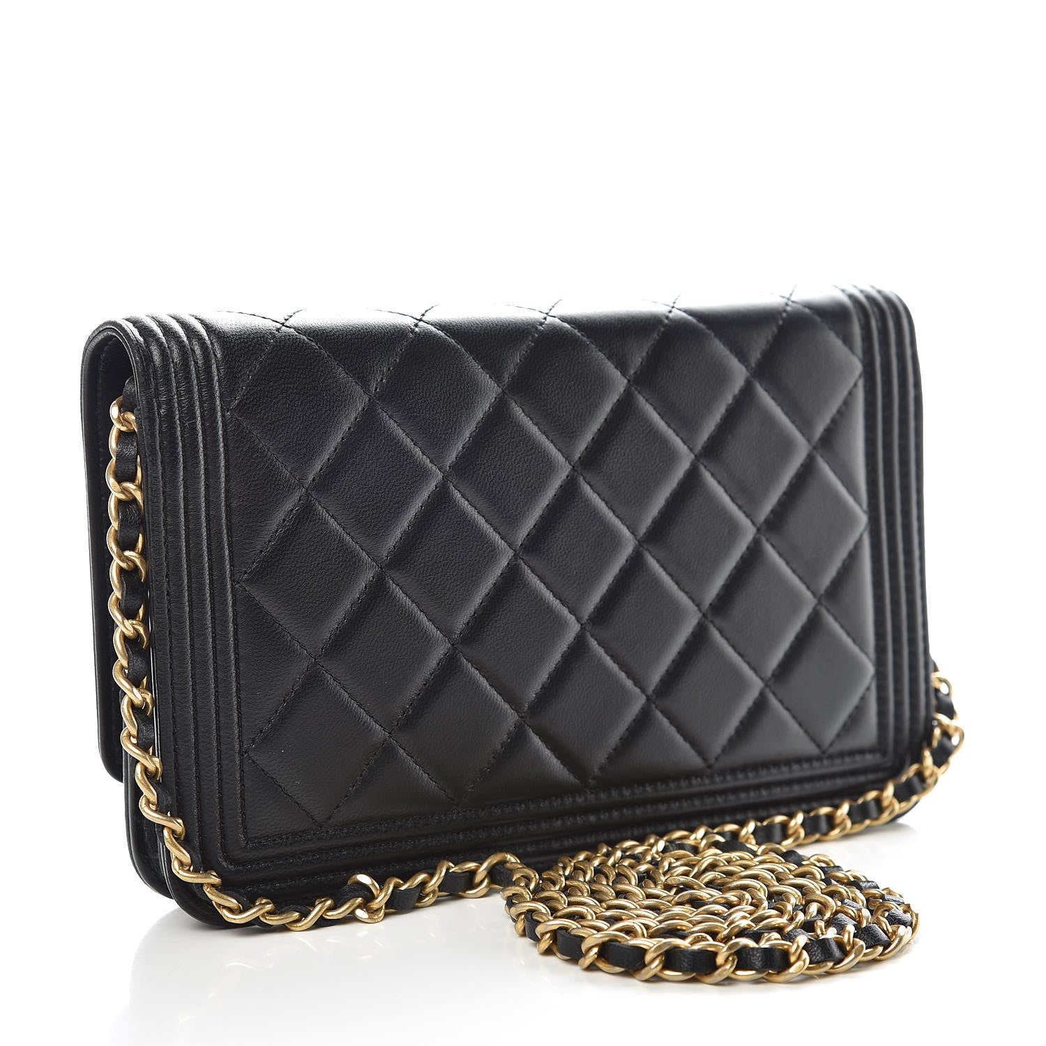 Chanel Lambskin Quilted Boy Wallet On Chain WOC Black 3 of 12