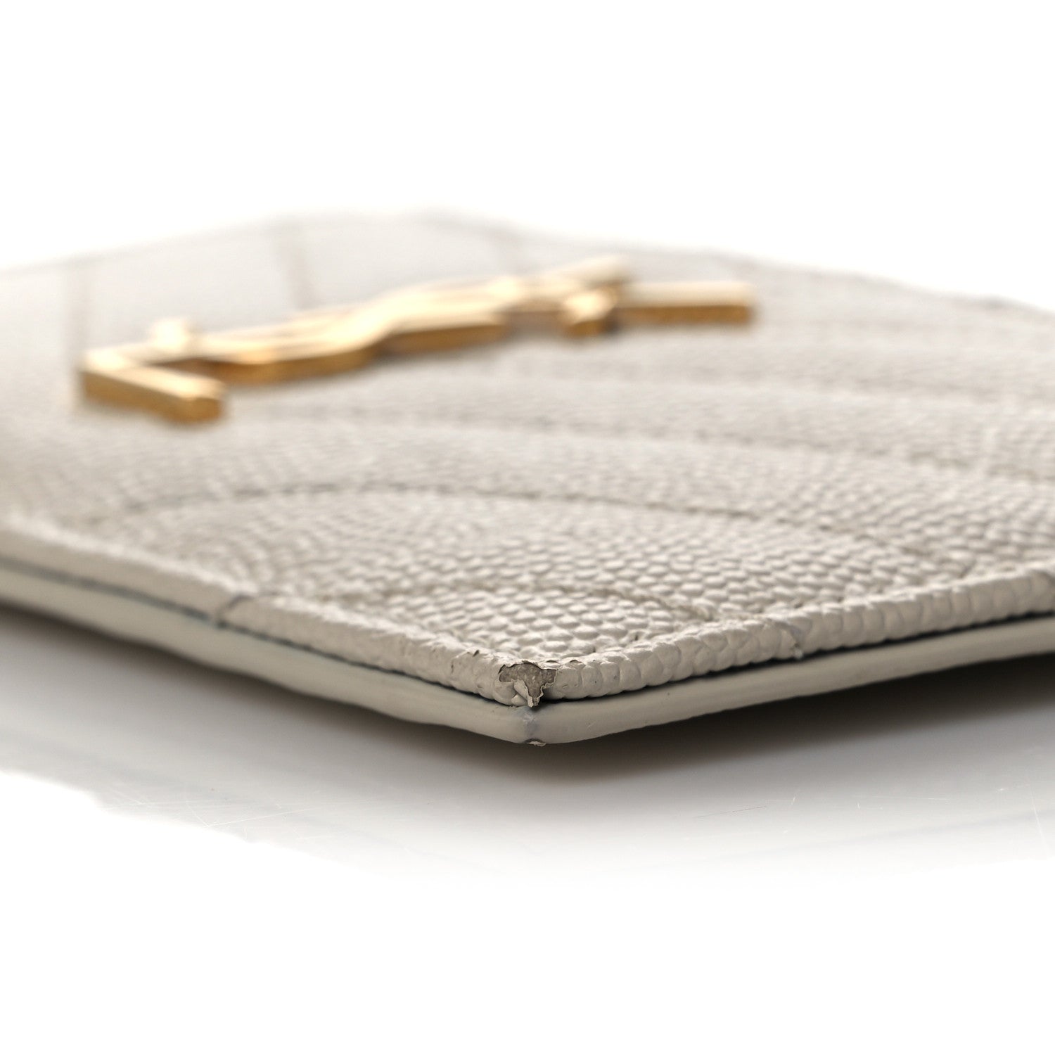 Saint Laurent Grain De Poudre Matelasse Chevron Monogram Fragments Zippered Card Case Crema Soft 8 of 12