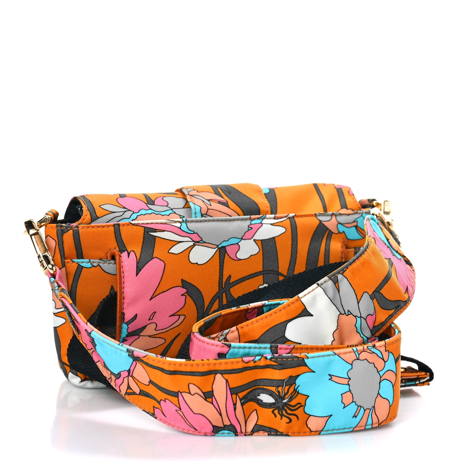Fendi Nylon Vitello Century Opaco All Over Floral Belt Baguette Aranciata Burnt Orange 3 of 8