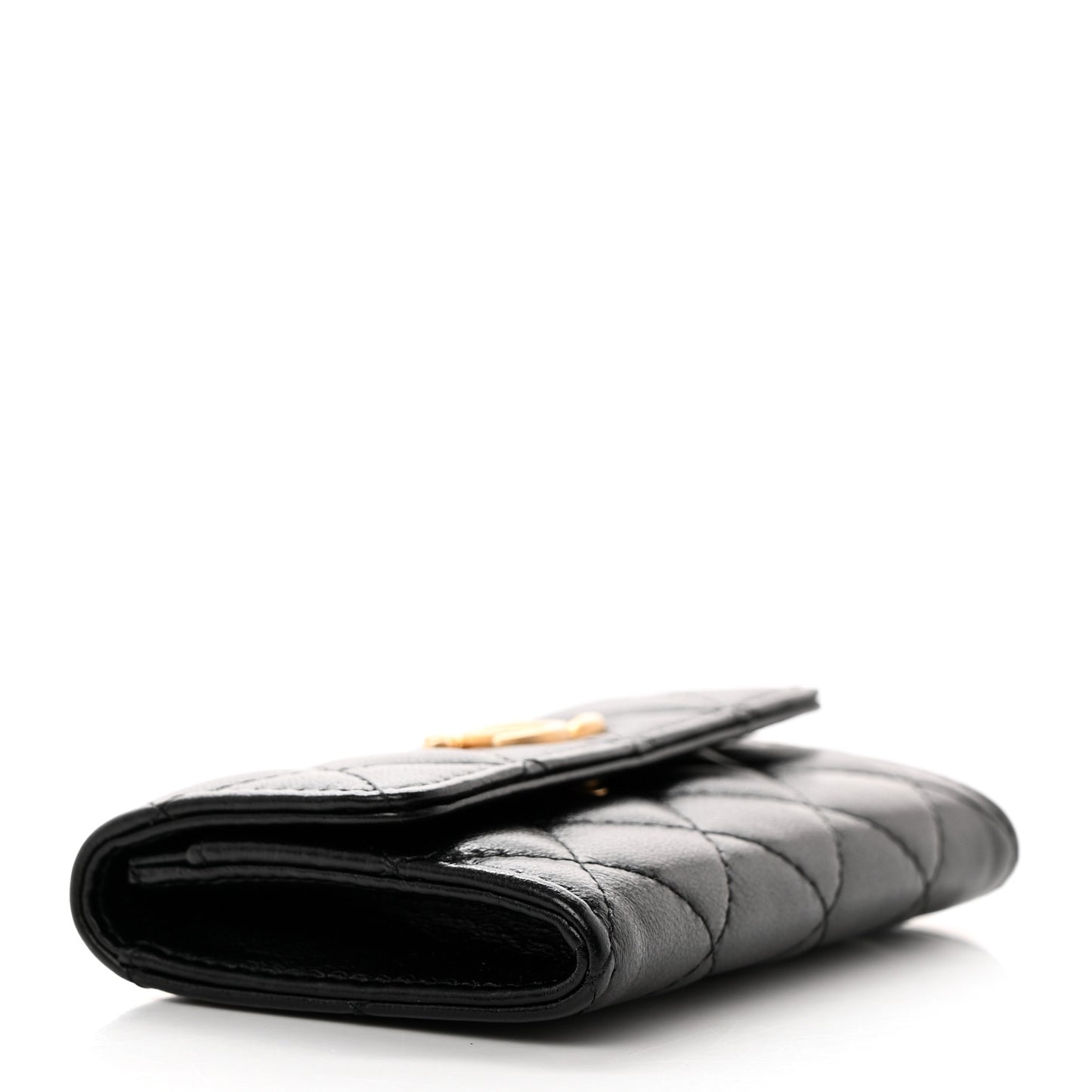 Lambskin Quilted Flap Card Holder Black
