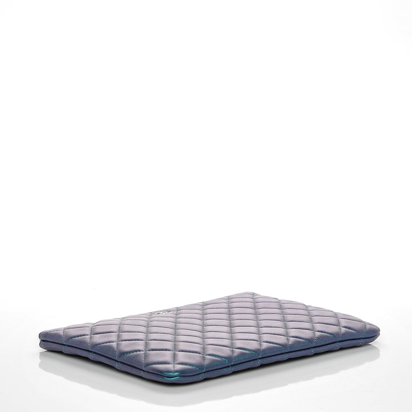 Iridescent Lambskin Quilted Medium Cosmetic Case Turquoise