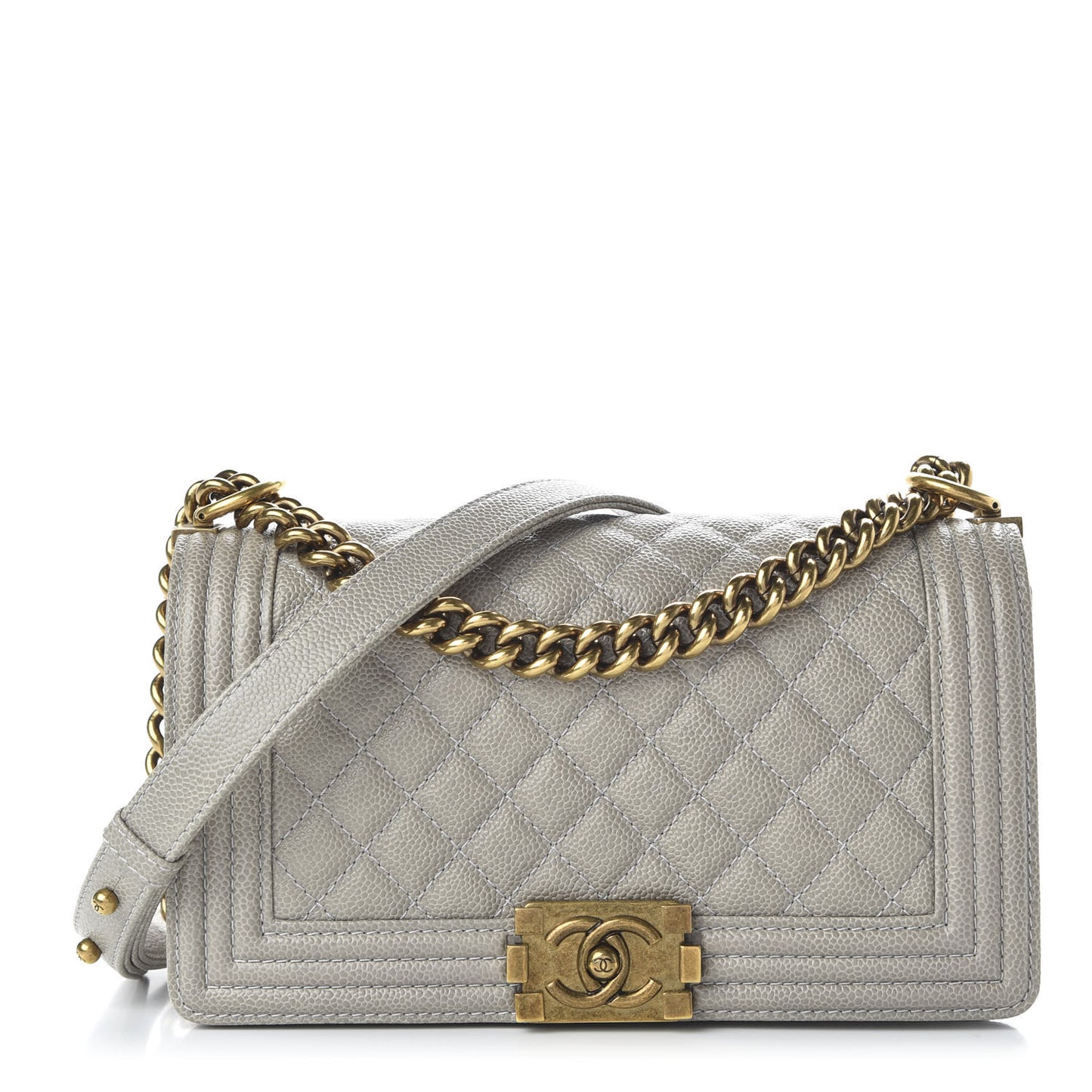 Caviar Quilted Medium Boy Flap Light Grey