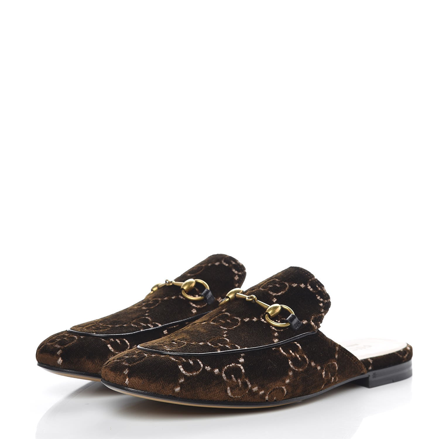 Gucci Velvet GG Monogram Mens Princetown Slippers 8 Brown 3 of 9